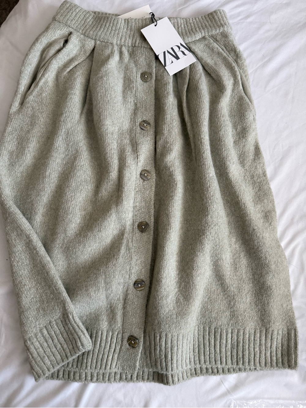 ZARA Pale Sage Button-Front Knit Cardigan